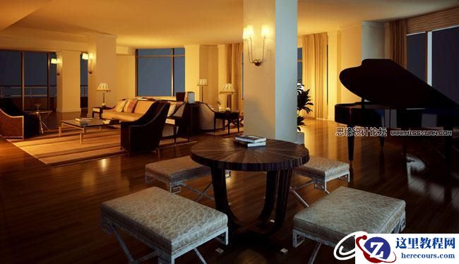 3D MAX实例教程：欧式客厅夜景渲染解析