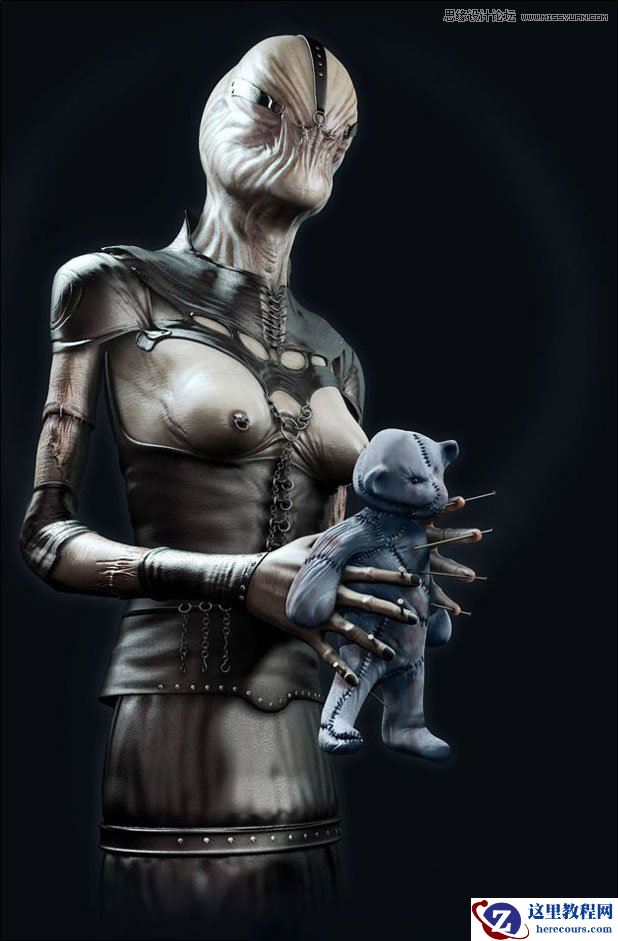 3DMAX制作手拿外星布娃娃的外星人教程