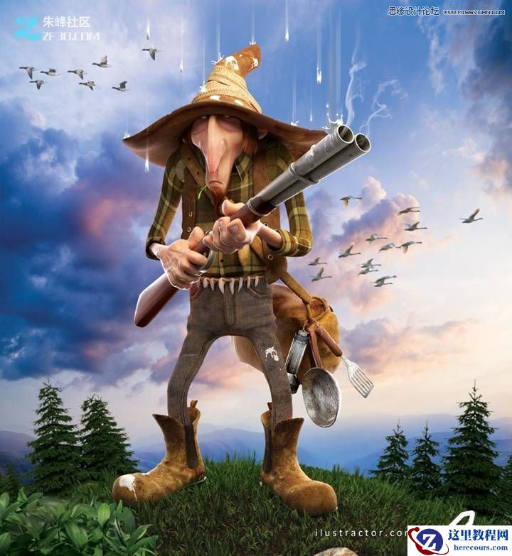 3dmax和zbrush制作瘦老头打鸟行动