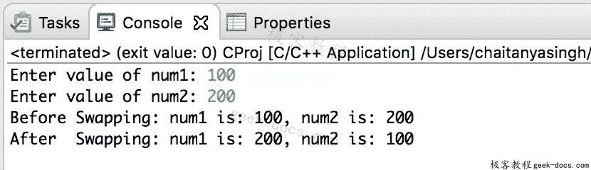 C 程序 使用指针交换两个数字