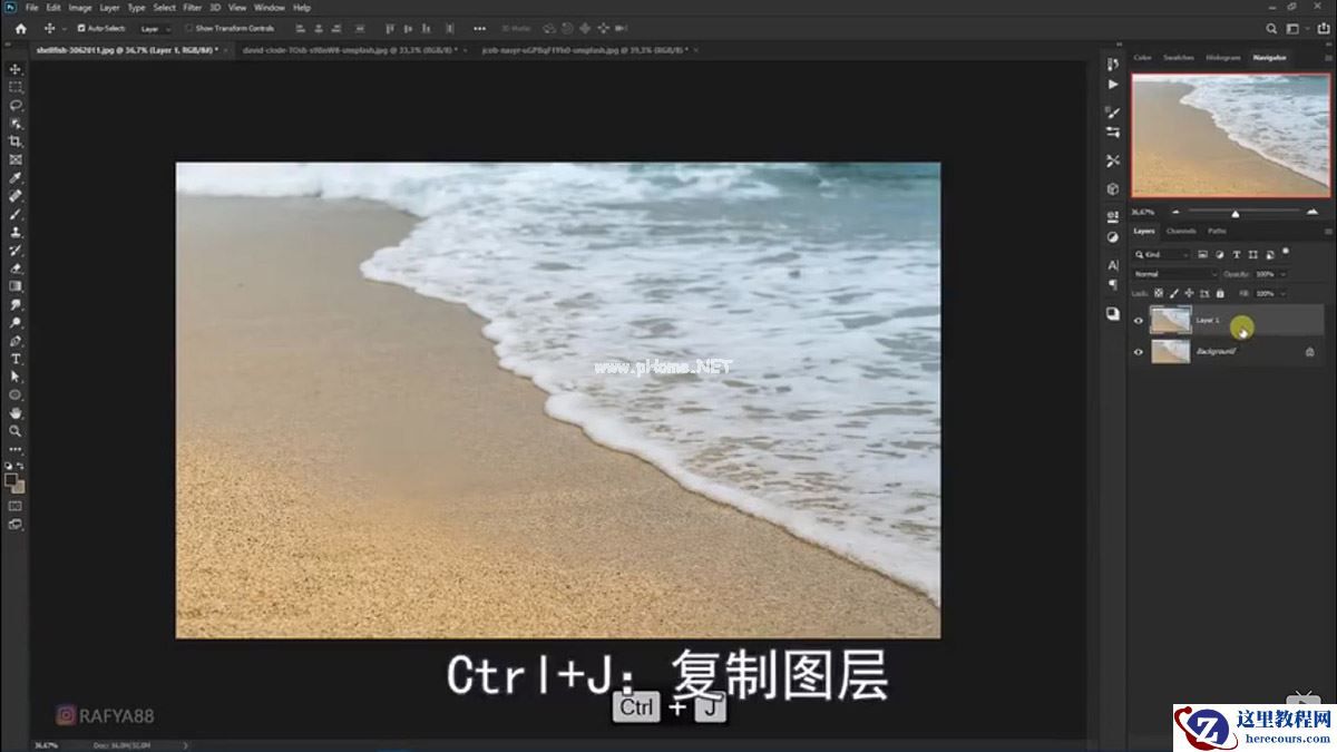 Photoshop合成海边海龟和被掀起的海浪场景