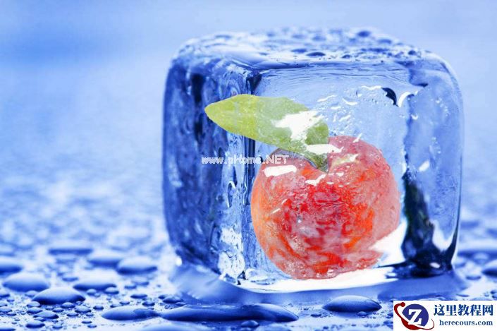 Photoshop合成溶解在冰块中的水果