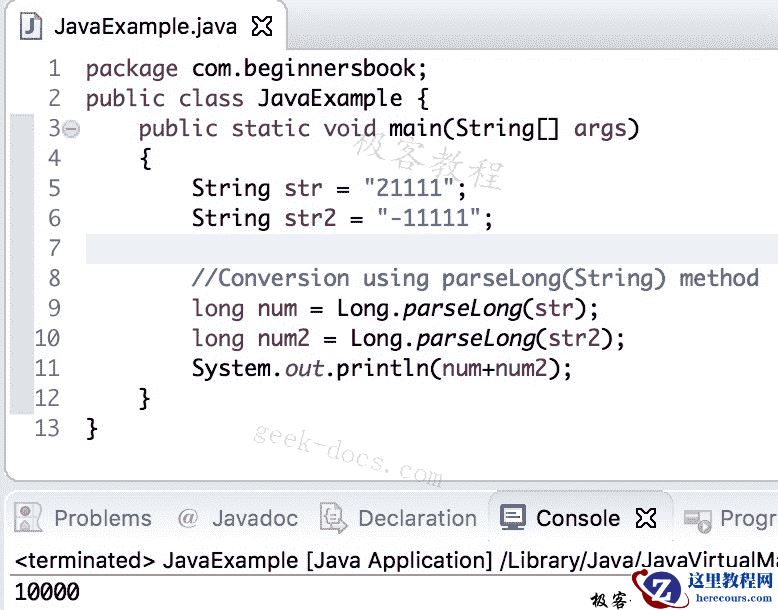 Java 实例 字符串到long的转换