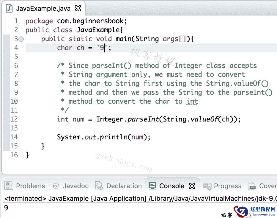Java 实例 char到int的转换