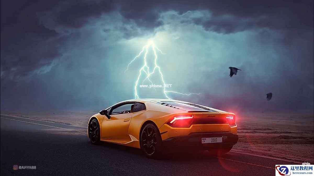 Photoshop合成闪电下的超级跑车