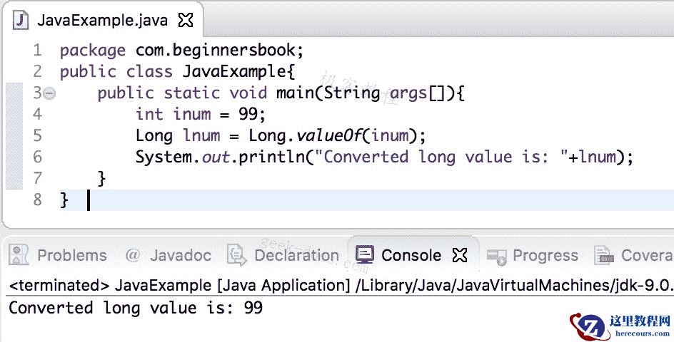 Java 实例 int到long的转换