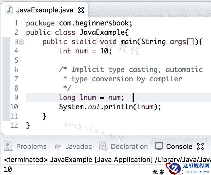 Java 实例 int到long的转换