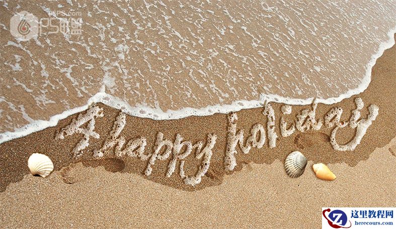 Photoshop制作海边沙滩上的泡沫字效果