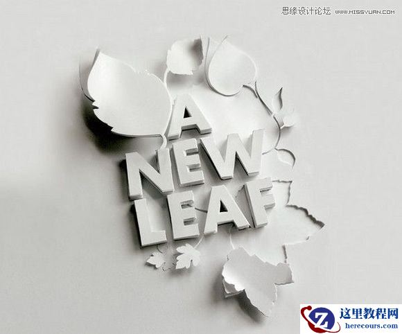 Photoshop制作白色风格的立体字和树叶
