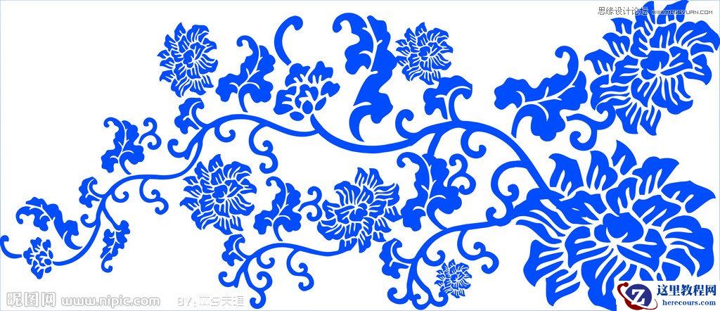 Photoshop制作青花瓷花纹图案字体教程