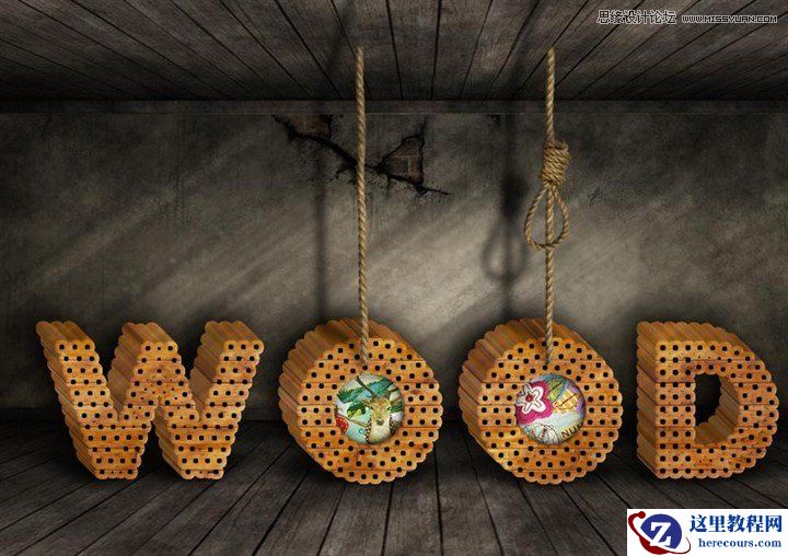 Photoshop制作超酷的木纹立体字教程