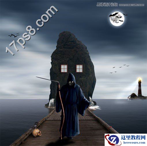 Photoshop合成海边幽灵住的石屋场景