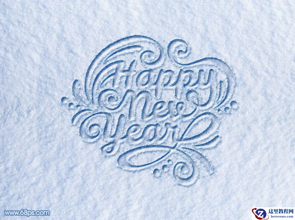Photoshop制作圣诞节雪地划痕艺术字