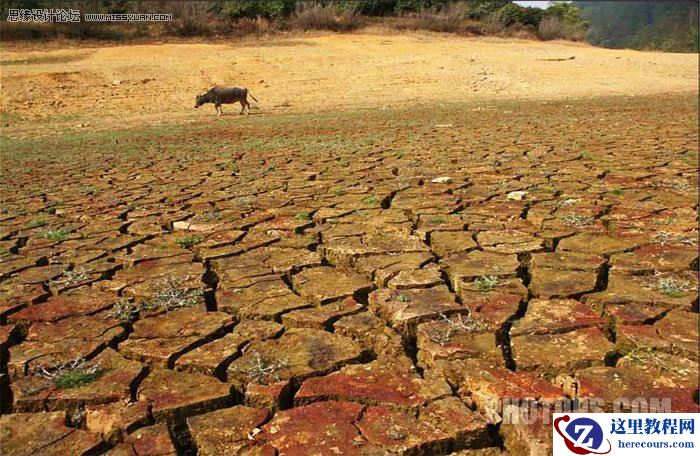 Photoshop为干旱的土地加一汪绿色的清水