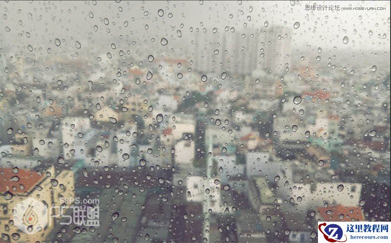 Photoshop制作雨后玻璃上的透明水滴字