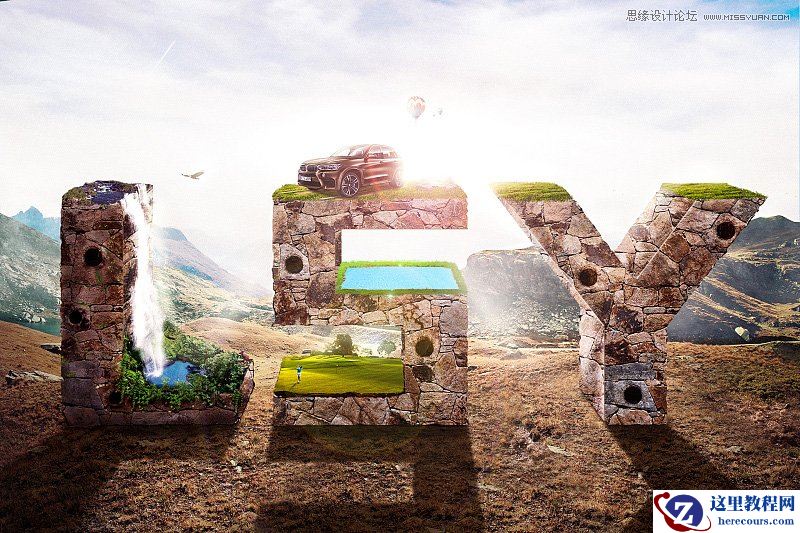 Photoshop制作3D立体字质感的岩石字