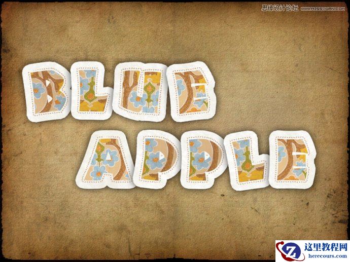 Photoshop制作颓废剪贴风格的缝线字教程