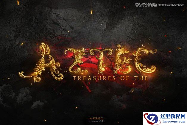 Photoshop打造炫丽的金色花纹字教程