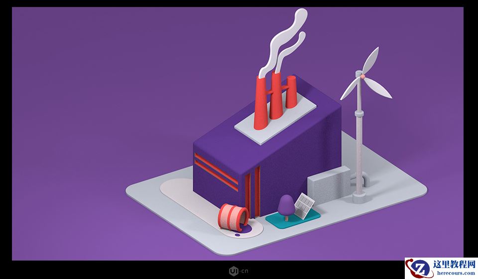 C4D零基础制作3D小工厂效果图