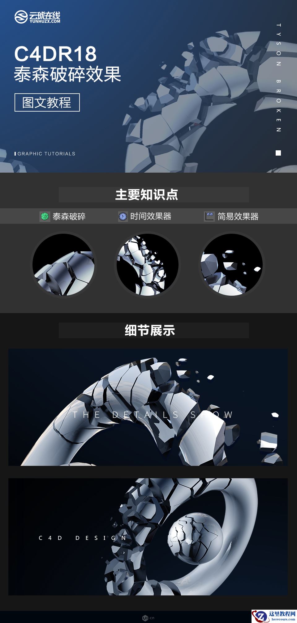 C4D制作立体风格的泰森破碎效果