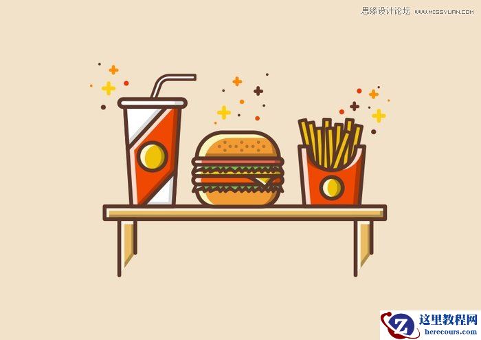 Illustrator绘制简约风格的汉堡插画教程