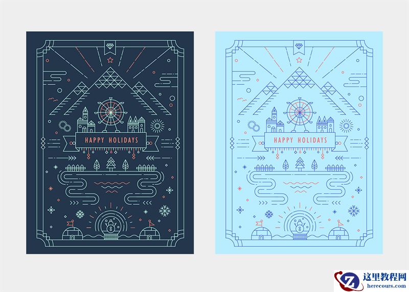 Illustrator绘制简约的线条装饰风格海报