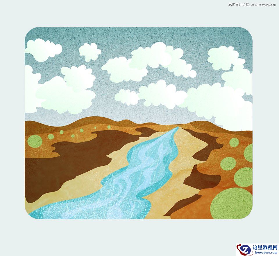 Illustrator绘制外景朴素的山谷小溪效果图