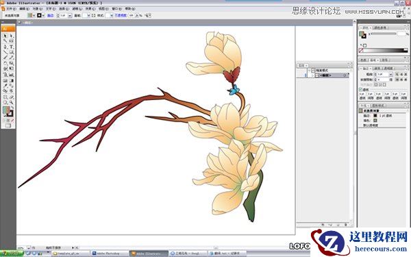 Illustrator绘制矢量风格的中国花鸟画