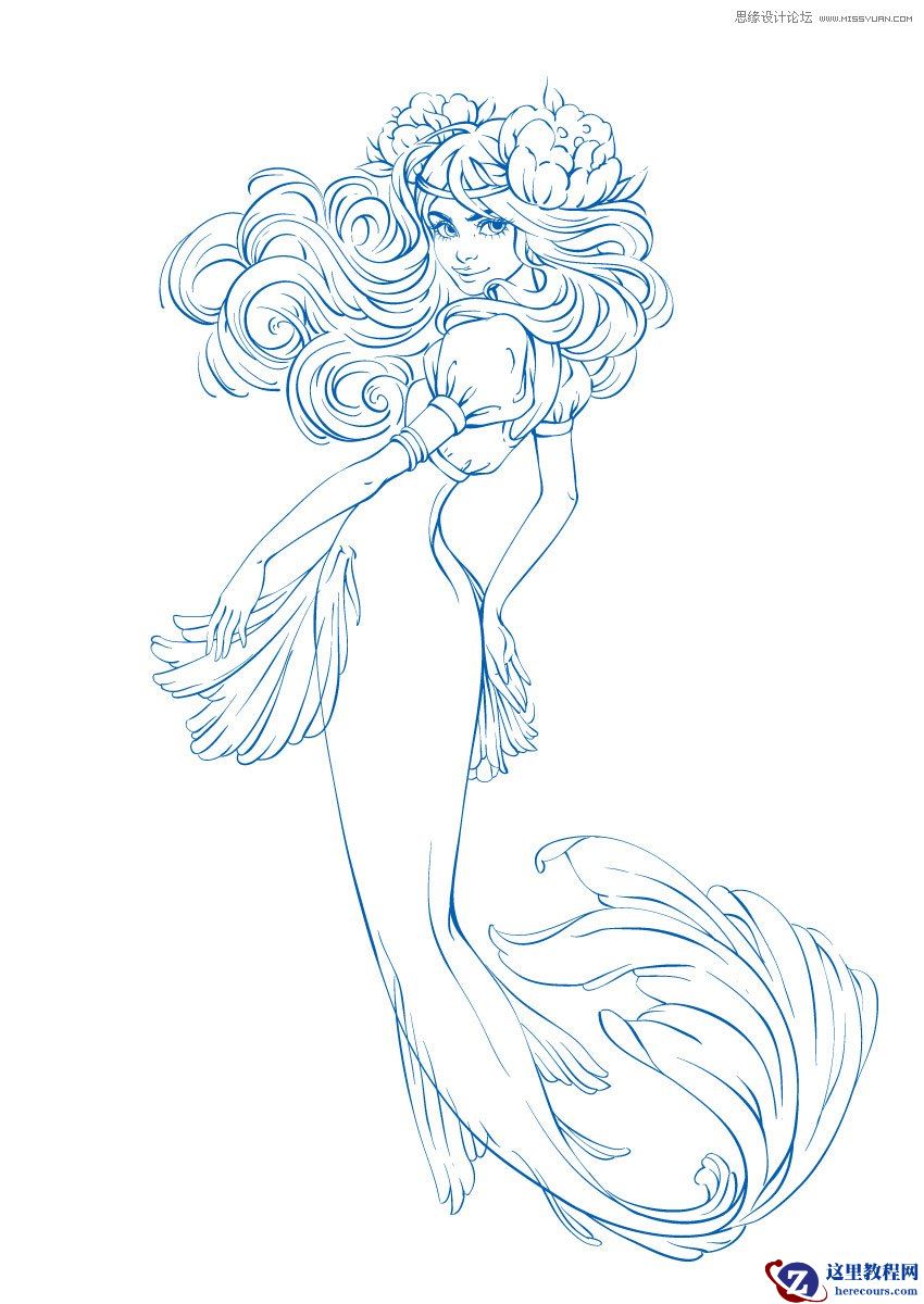 Illustrator绘制唯美的水彩美人鱼插图