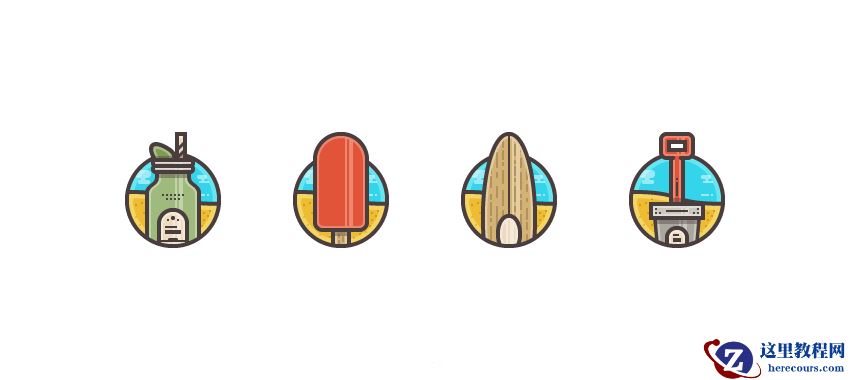 Illustrator制作可爱的夏日海滩小插画