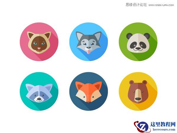 Illustrator制作扁平化动物卡通头像教程