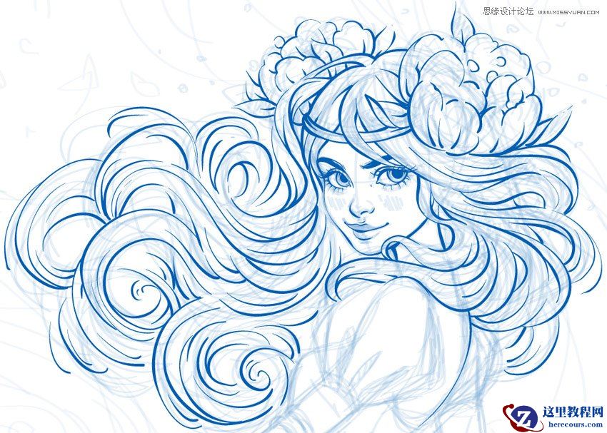 Illustrator绘制唯美的水彩美人鱼插图