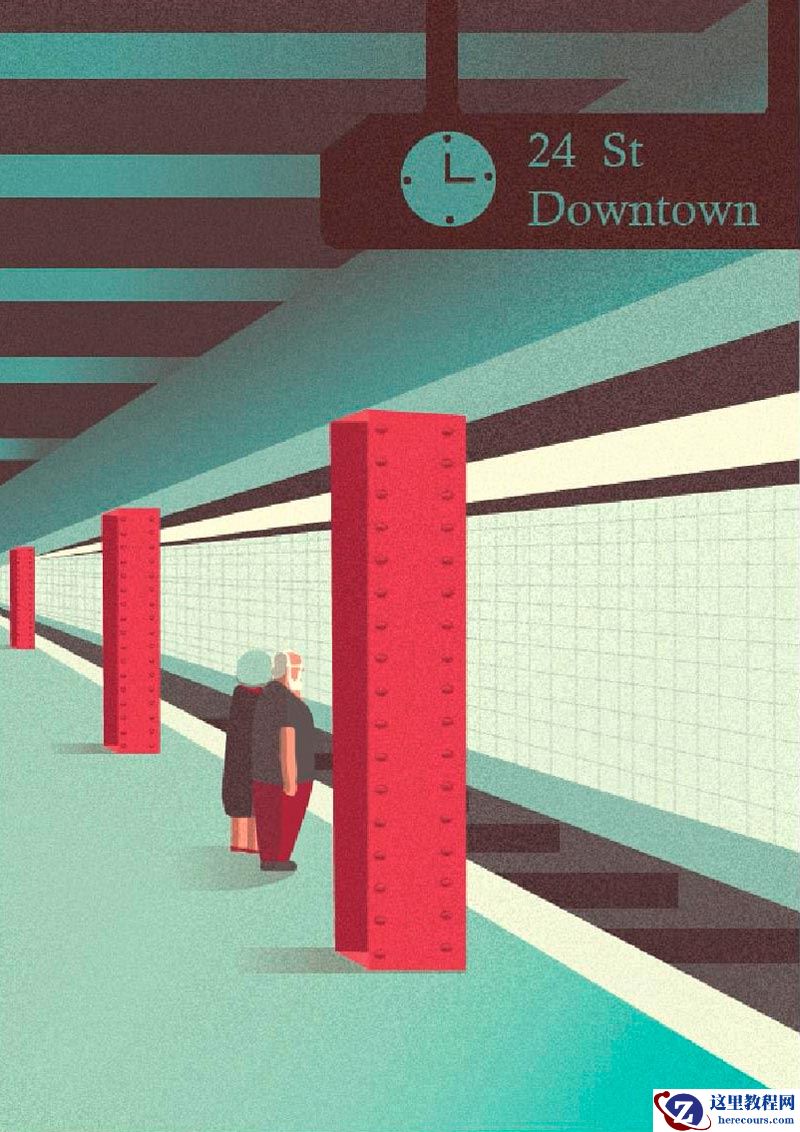 Illustrator绘制在地铁上等车的老夫妻