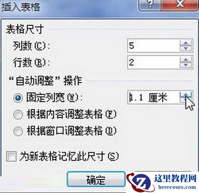 “插入表格”对话框