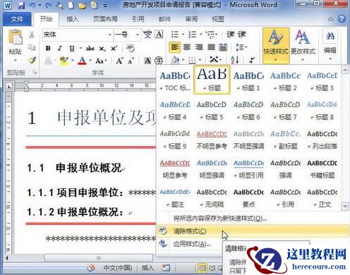 word2010清除格式或样式
