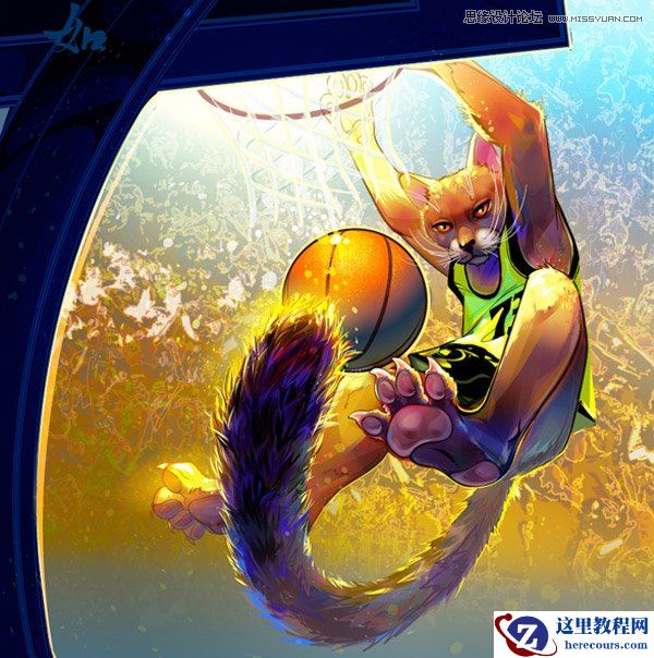 Illustrator绘制正在灌篮的灌篮猫