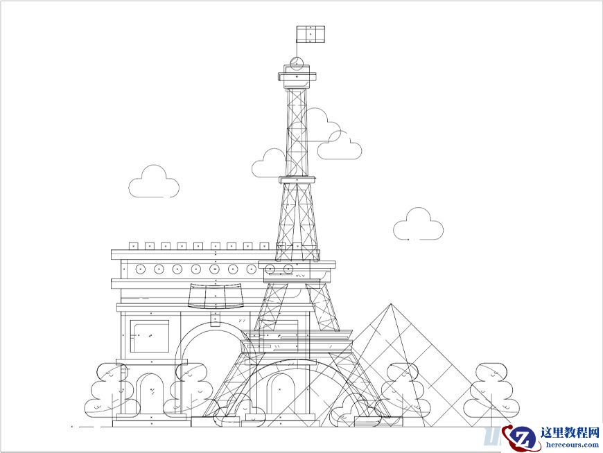 Illustrator制作卡通风格的法国建筑图