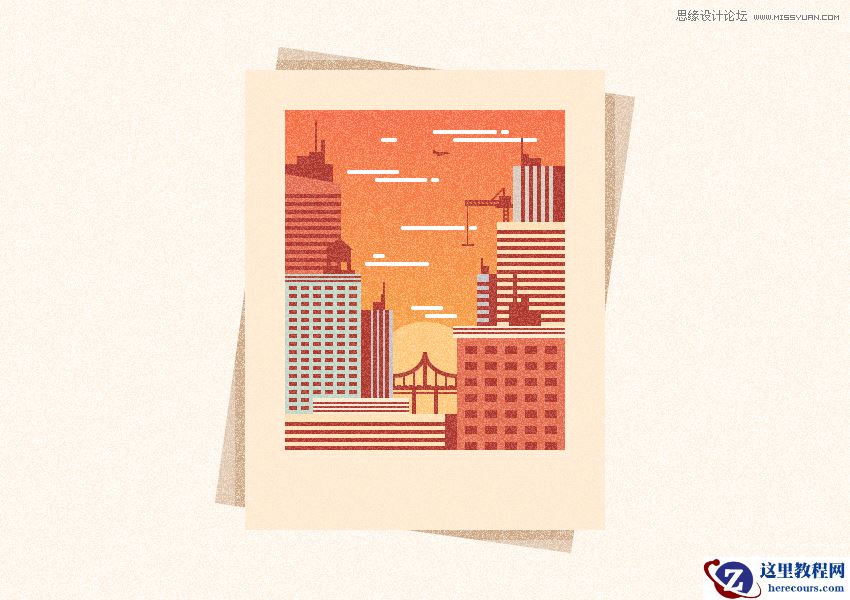 Illustrator绘制复古风格的城市黄金插画