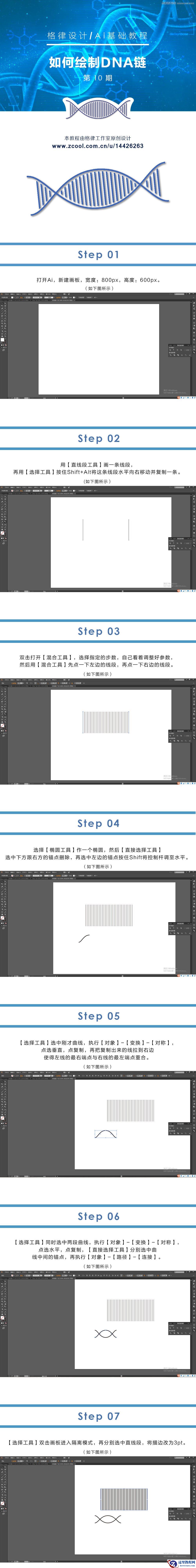 Illustrator绘制简洁风格的DNA链图标