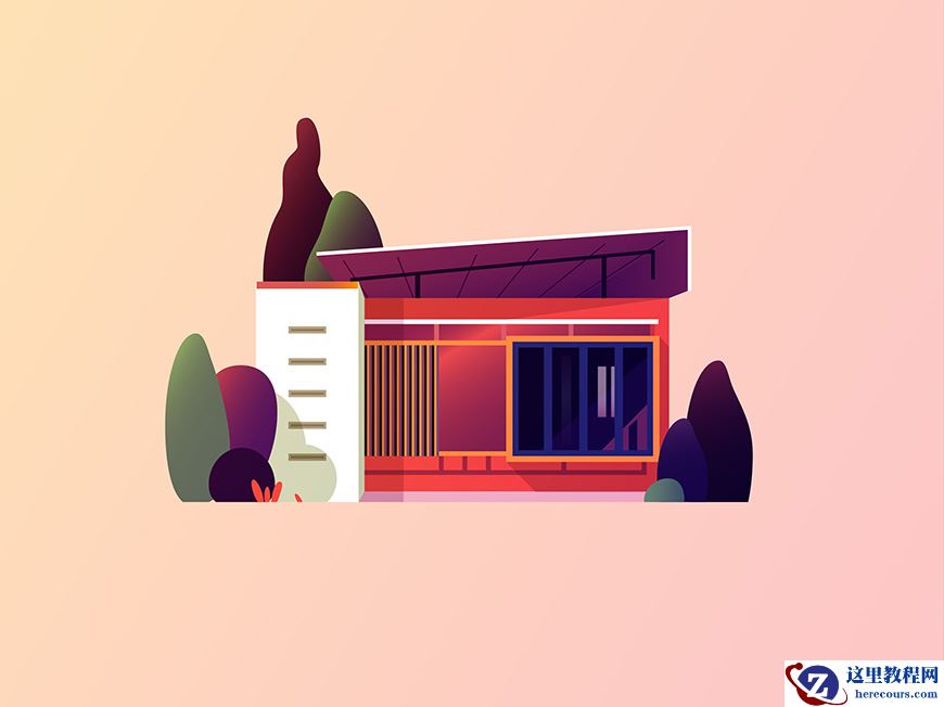Illustrator绘制渐变风格的建筑场景插画