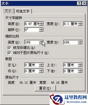 选择Word 2007“大小”命令