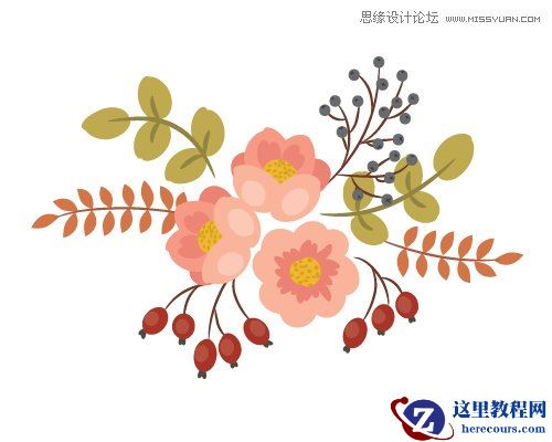 Illustrator绘制复古典雅风格的花朵花藤