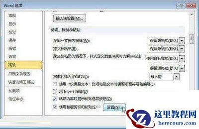 剪切、复制和粘贴”设置选项