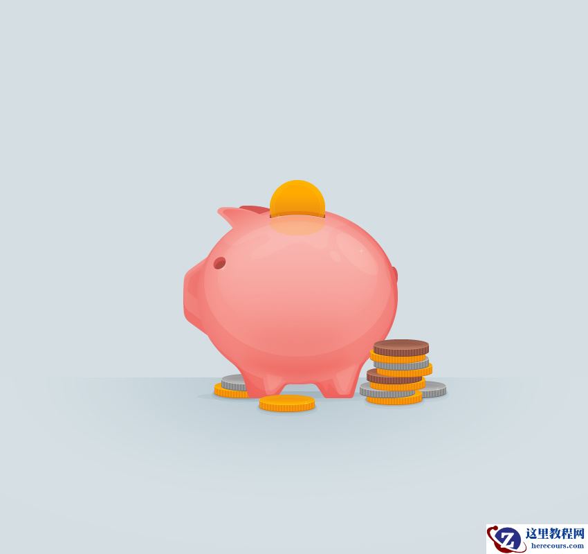 Illustrator绘制卡通风格的存钱罐插画图