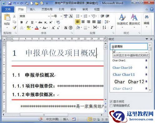 word2010清除格式或样式