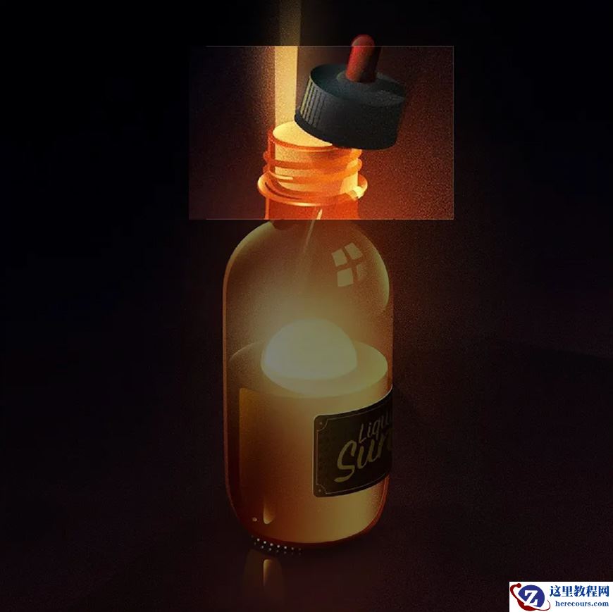 Illustrator绘制闪闪发光的复古玻璃瓶插画