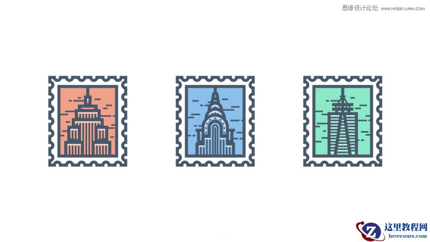 Illustrator绘制复古风格的邮票小插画