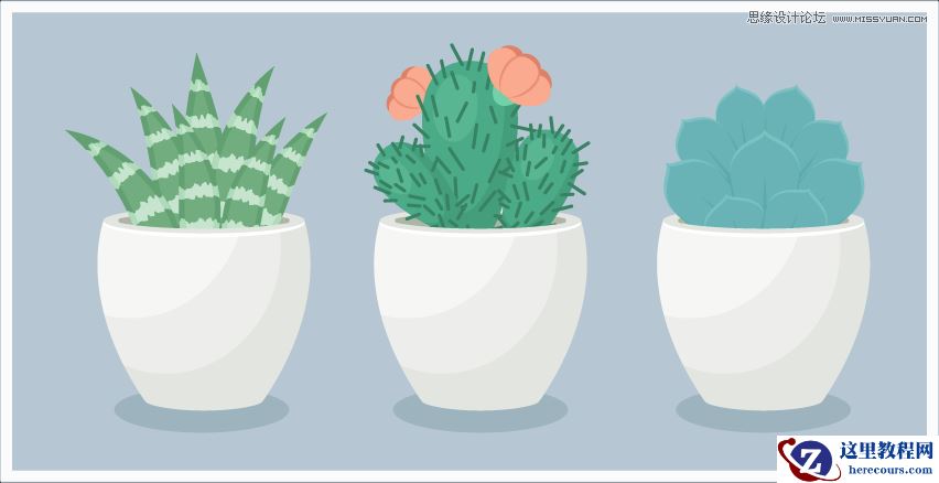Illustrator绘制扁平化风格多肉植物教程