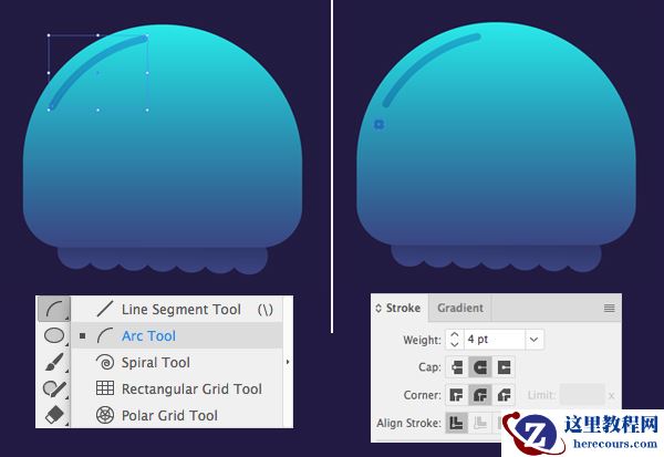 Illustrator绘制水中可爱的发光水母教程