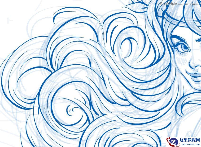 Illustrator绘制唯美的水彩美人鱼插图